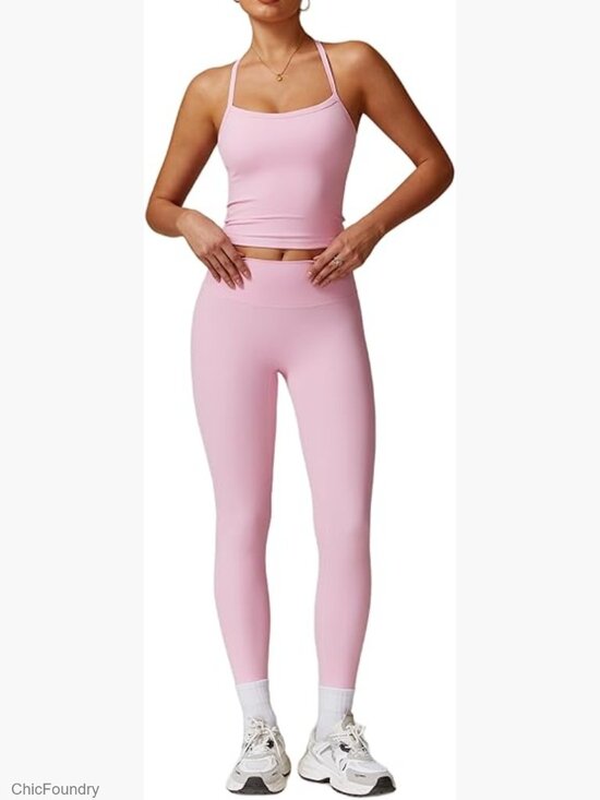 Pants - 2 Piece High Waist Leggings & Sports Bra Tank Top Workout Set